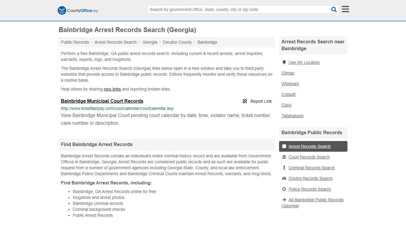Arrest Records Search - Bainbridge, GA (Arrests & Mugshots) - County Office